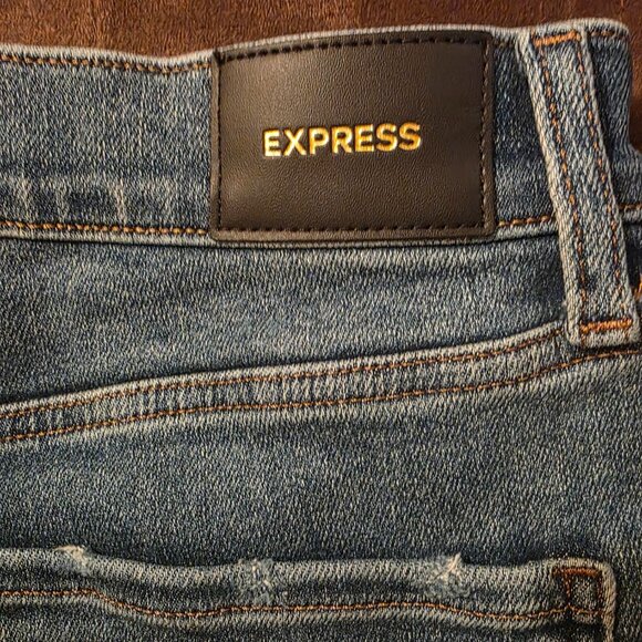 EXPRESS Skyscraper Bootcut Denim Jeans Women's 10R Mid Rise Blue Distressed - Picture 5 of 8